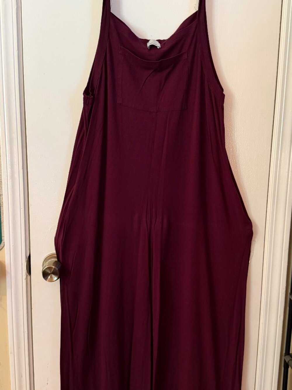 Elloh Burgundy Wide Leg Jumpsuit Sleeveless Pocketed Lounge Romper